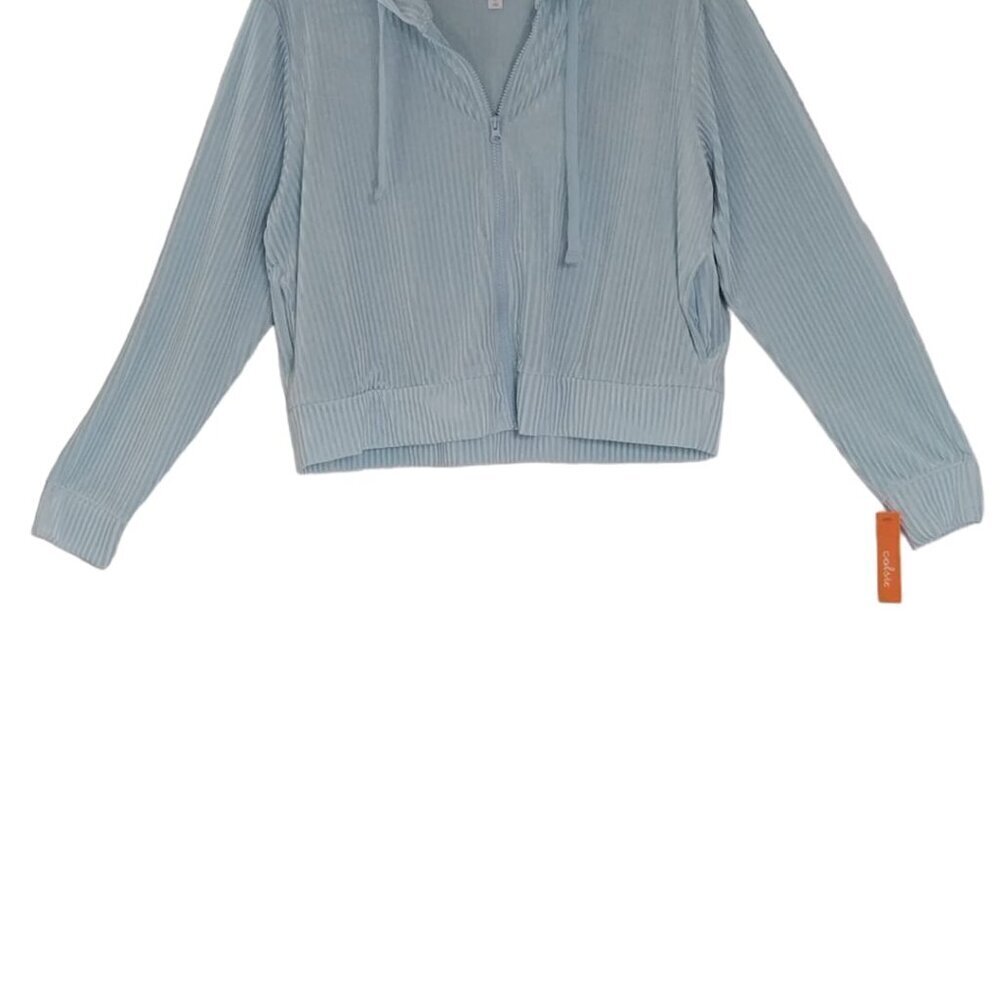 Women's Velvet Long Sleeve Coat, Blue, Size XL